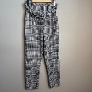 H&M Girl's Pull-On Houndstooth‎ Plaid Tie-Belt Pants Black & White Size Girls 16